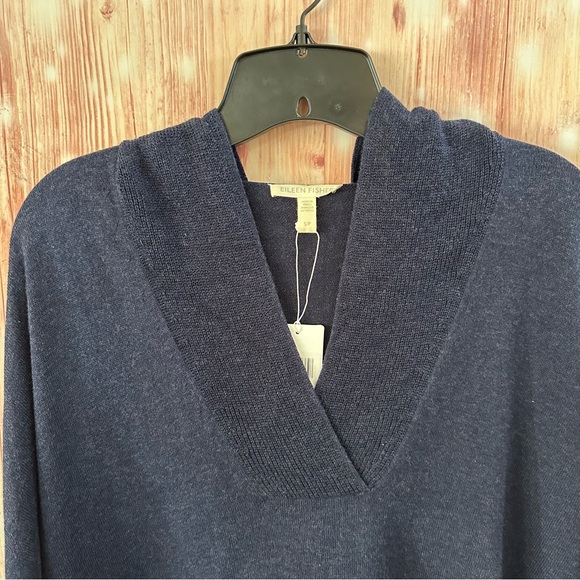 Eileen Fisher Midnight Blue Hooded Boxy Sweater - Picture 4 of 12
